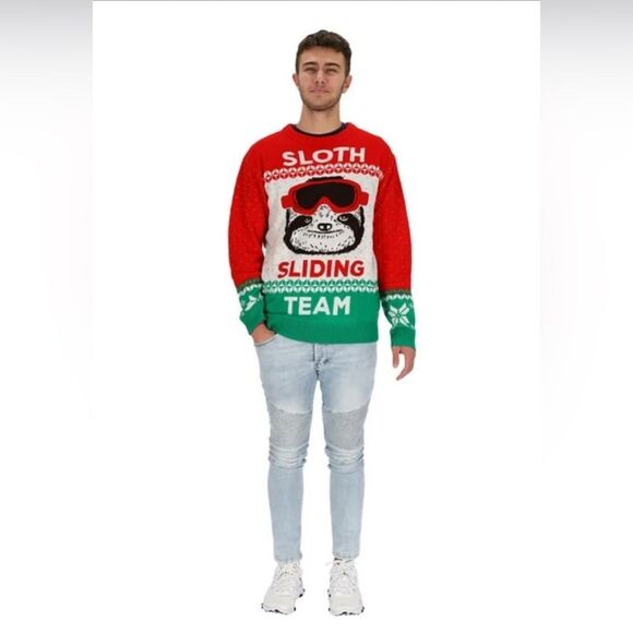 T Stars Ugly Christmas Sweater “Sloth Sliding Team” Sz Large - Picture 1 of 9